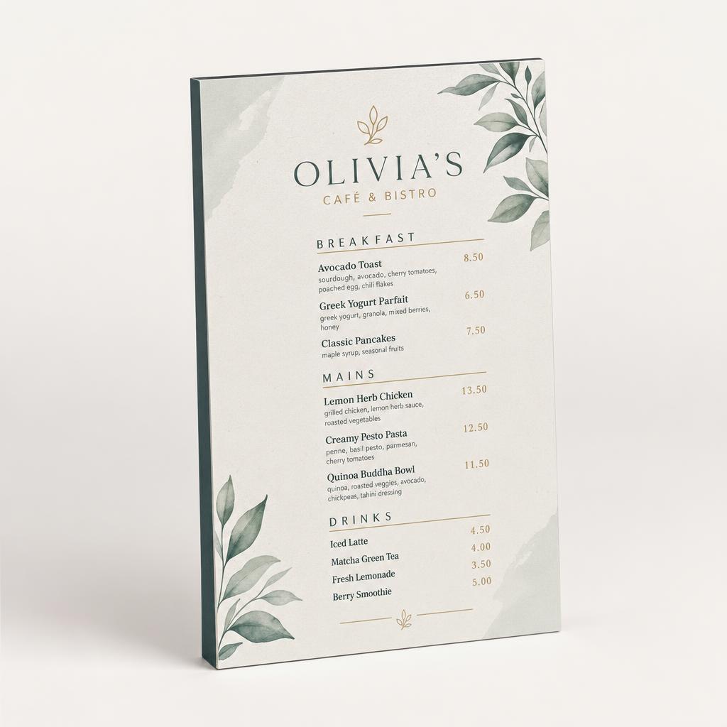 Menu su pannello rigido personalizzato
